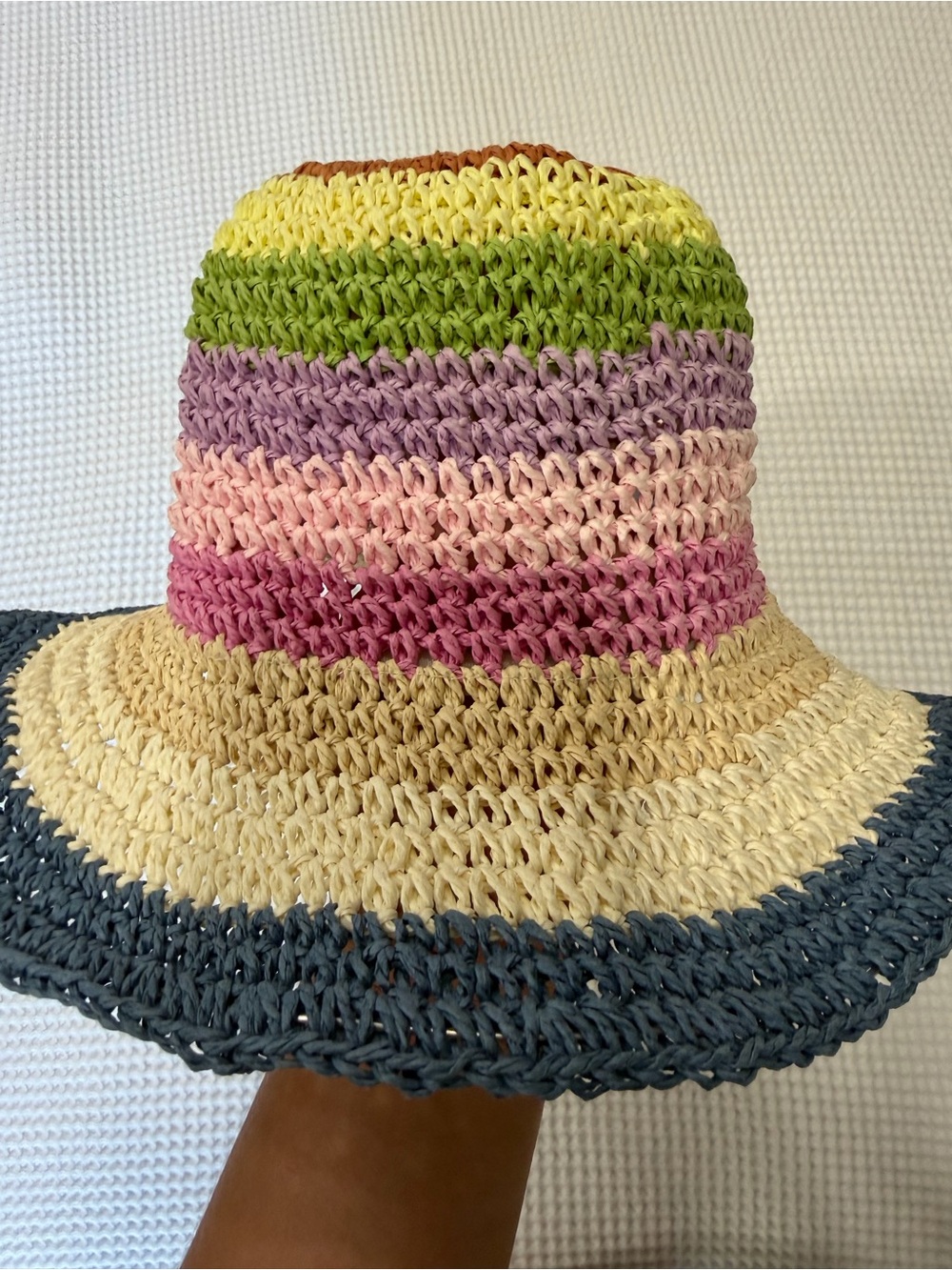 David & Young Rainbow Stripe Wide Brim Paper Sun Hat One Size